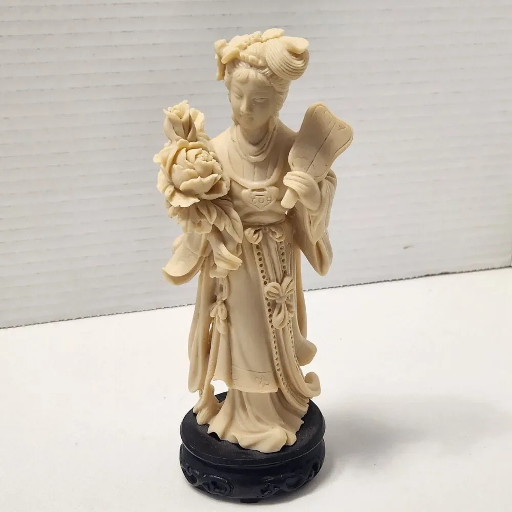 Set of 3 Chinese Resin Maiden Figurines Statues 7.5” Vintage